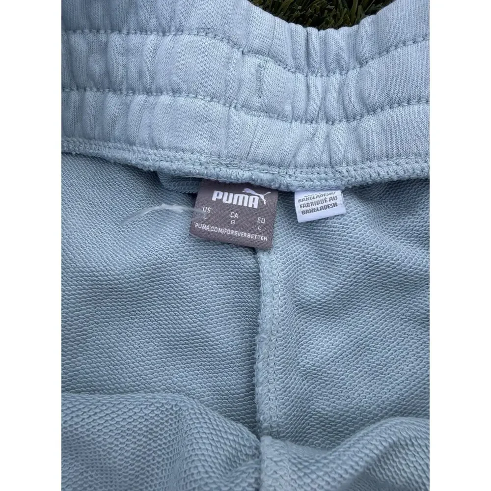 PUMA Women's Essentials High Waisted French Terry 5" Shorts (L) Light Blue - Picture 3 of 3